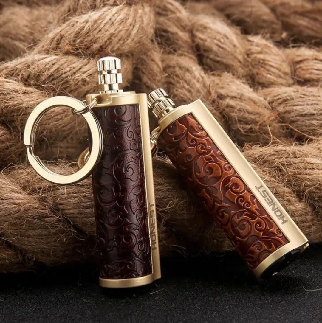 Leather wrapped key chain lighter