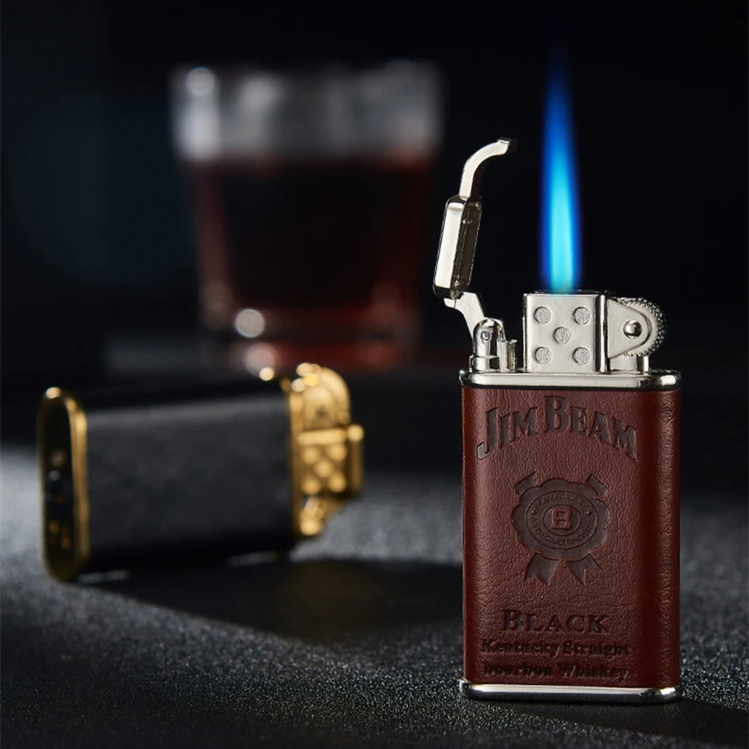 Artificial leather wrapped blue jet flame lighter