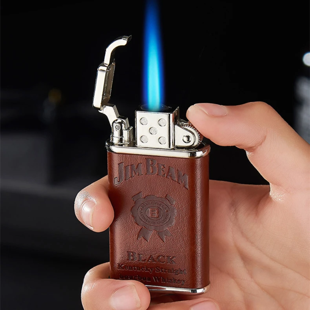 Artificial leather wrapped blue jet flame lighter