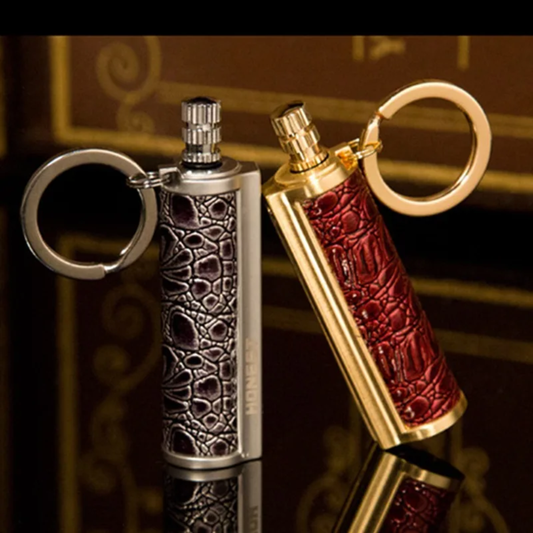 Leather wrapped key chain lighter