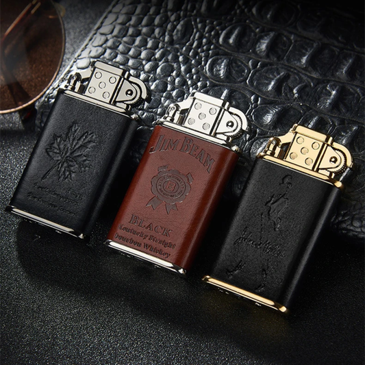 Artificial leather wrapped blue jet flame lighter